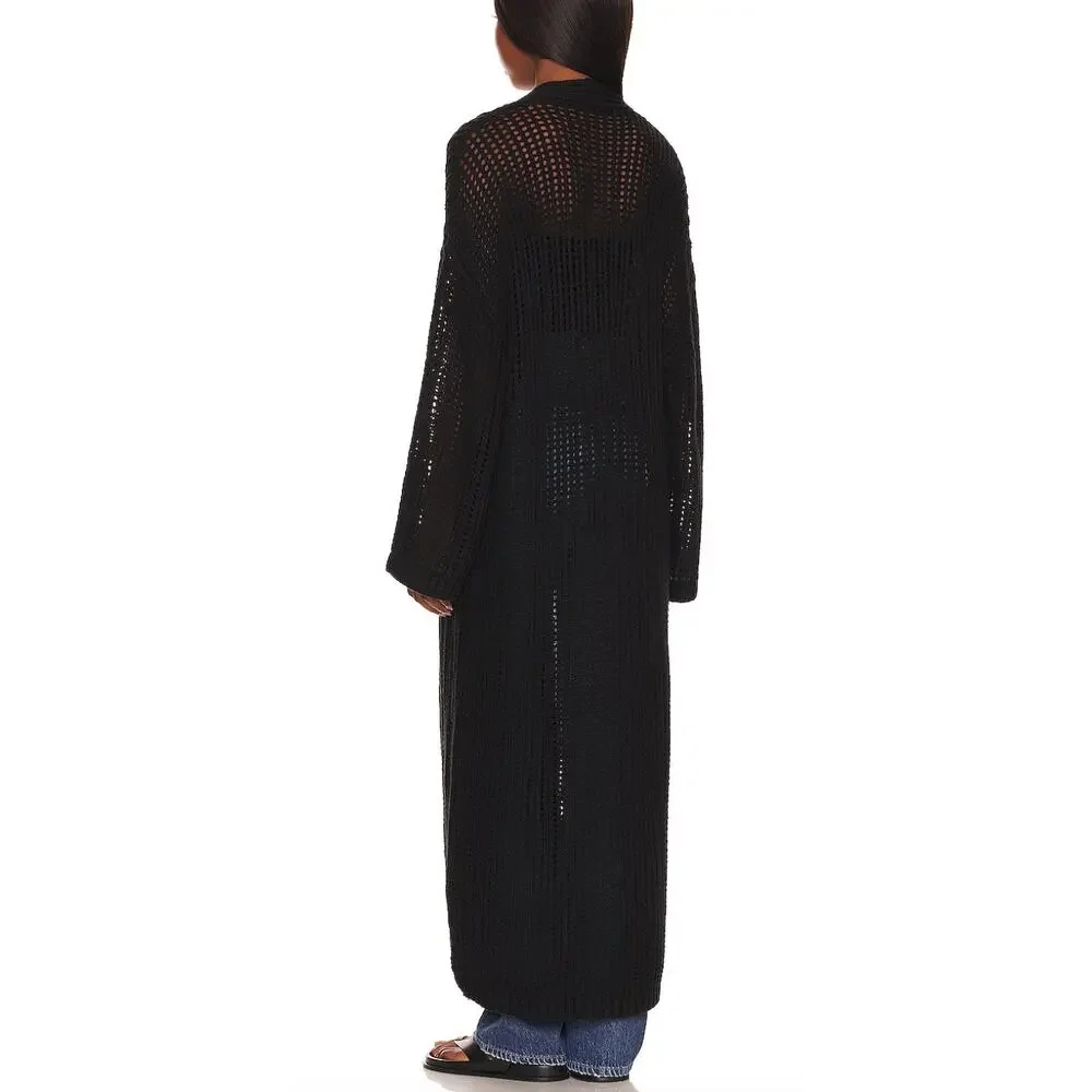 House of Harlow Black Longline Cardigan Sweater XS Oversized Crochet $258 NEW - Picture 3 of 7